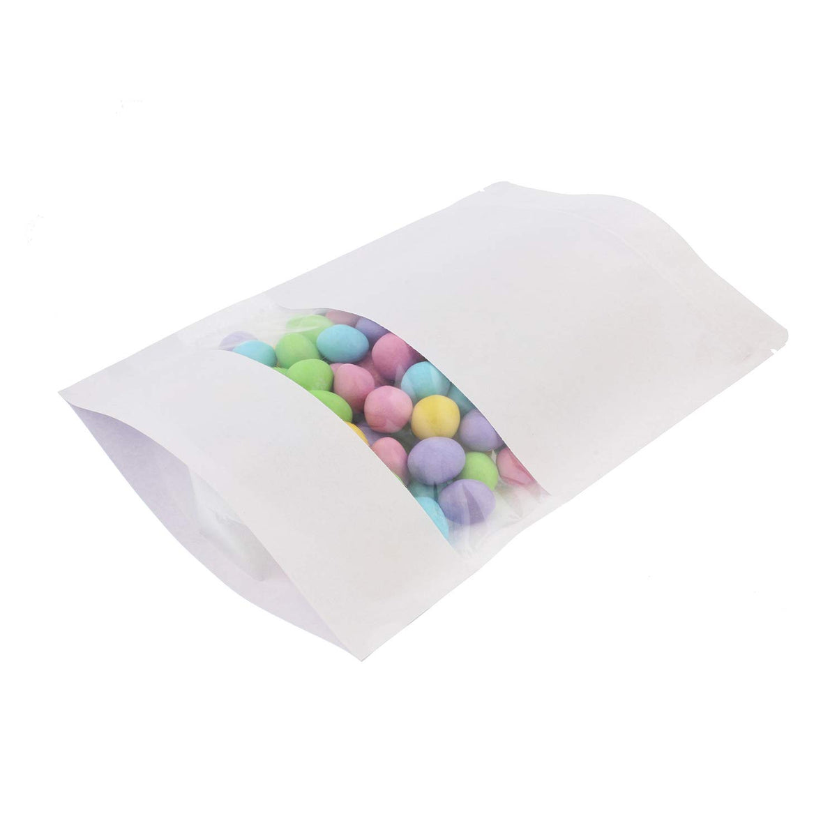 4.8 x 7.9" White Kraft Paper Bags W/Window Stand Up Ziplock Resealable Pouch Coffee Bag