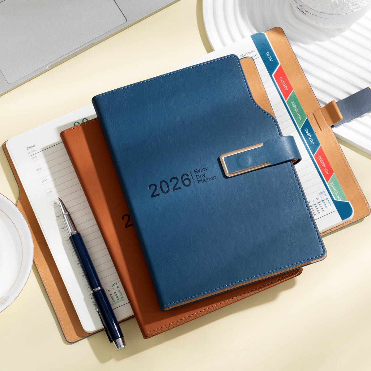 PU Leather 2026 Weekly & Monthly Planner Daily Schedule Notebook W/ Pen Sleeve
