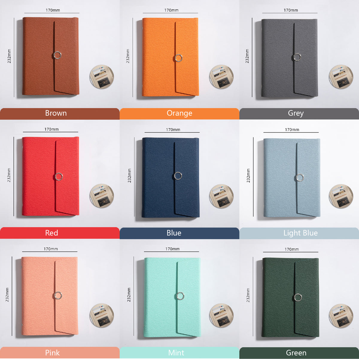 A5 PU Leather Rings Binder Notebook Ruled Lined Journal with Card Holder Side Pocket Pen Holder