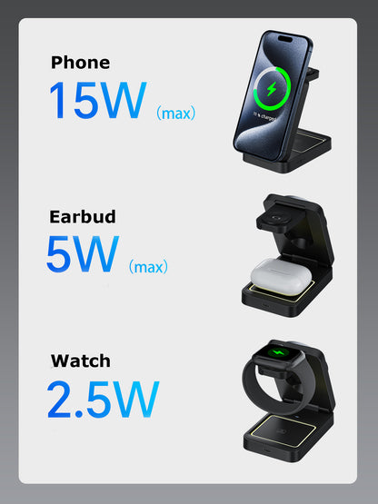 Magnetic 3" 1 Wireless Charging Station Travel Charger For Multiple Devices W/Night Light