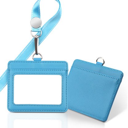 Horizontal Leather Employee's ID Badge Holder Card Holder With Lanyard