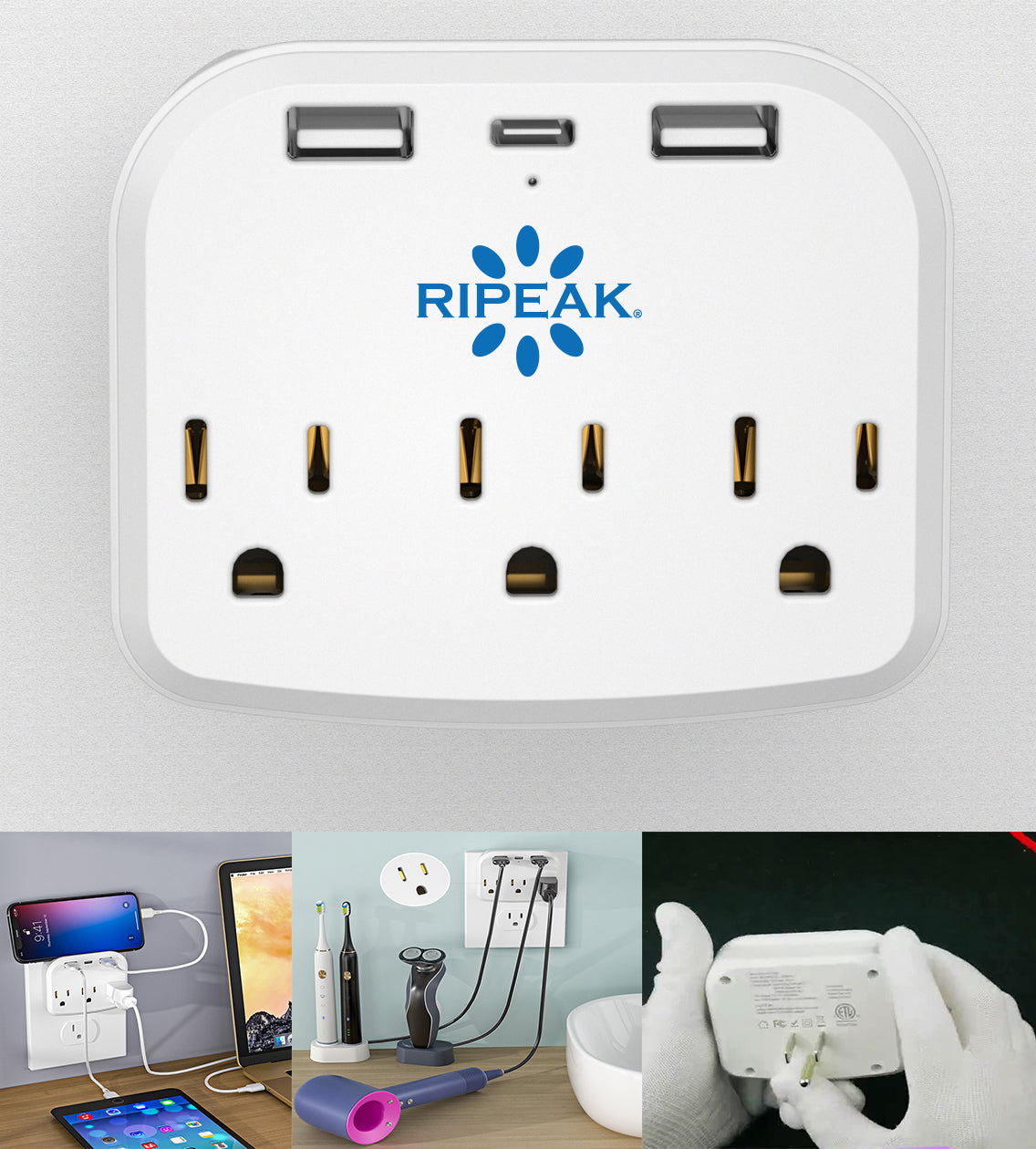 UL wall charger W/2 USB & 1 Type C Port