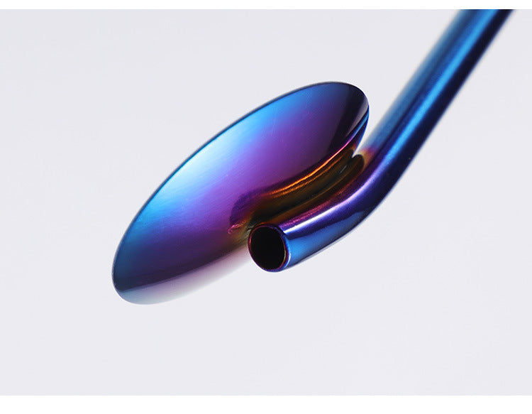 304 Stainless Straw Spoon Drinking Spoon With Straw (Blue & Purple)