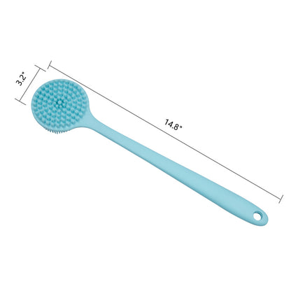 Long Handle Silicone Circular Back Scrubber for Shower Dual Sides Body Scrubber Exfoliator
