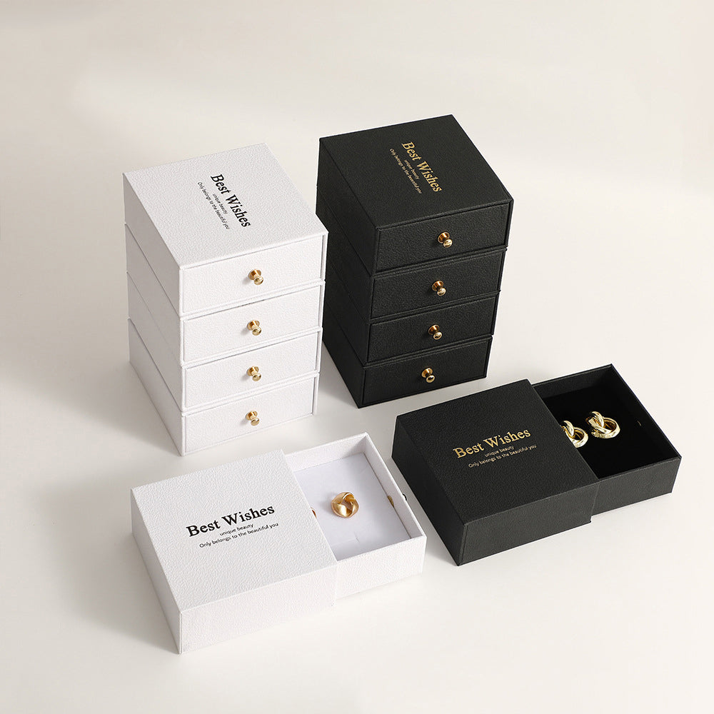 2.4" Lichee Pattern Jewelry Gift Box Sponge Filled Box with Lid Drawer Display Kraft Box