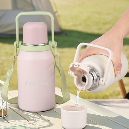 34oz Portable Double Wall Vacuum Stainless Steel Water Bottle w/ Handle & Strap