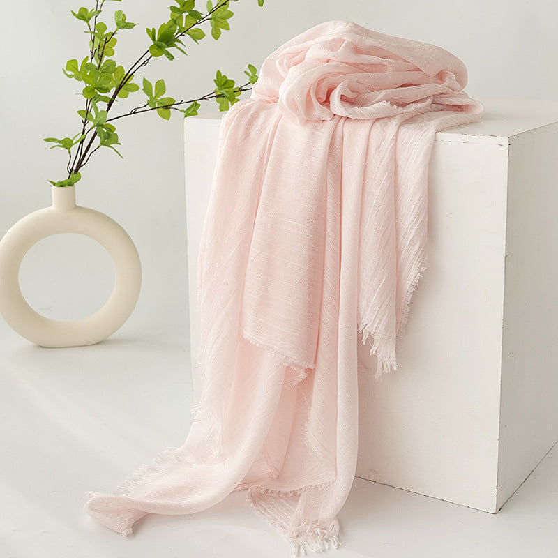 75'' Linen Feeling Scarf Pashmina Shawls Wraps Short Fringed Scarf Long Headscarf - Embroider