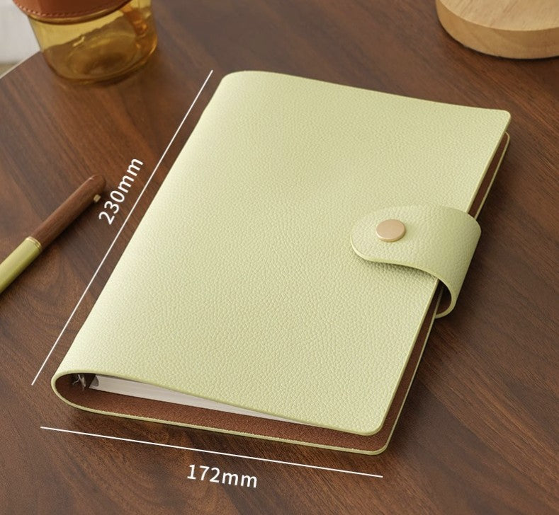 A5 Soft Lychee Texture Leather Binder Loose-leaf Notebook W/ Pen Holder