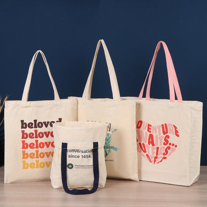 Custom Canvas Cotton Tote Bags, Reusable Shopping Bags 16.5x16.5''