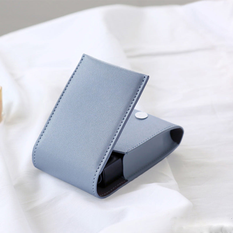 PU Leather Magnetic Buckle Makeup Bag Handle Bag Lipstick Storage Pouch W/Compact Mirror