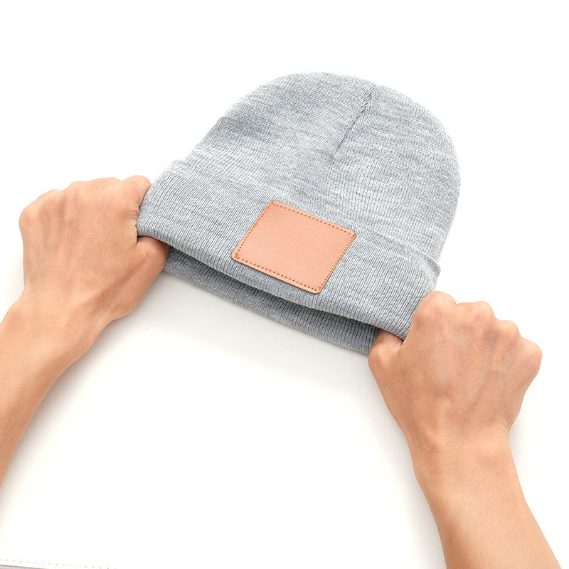 Leather Knit Cuffed Beanie Hat