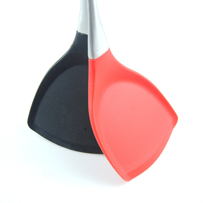 Silicone Solid Turner W/Stainless Steel Handle-Heat Resistant Silicone Tools Non-Stick Cookware