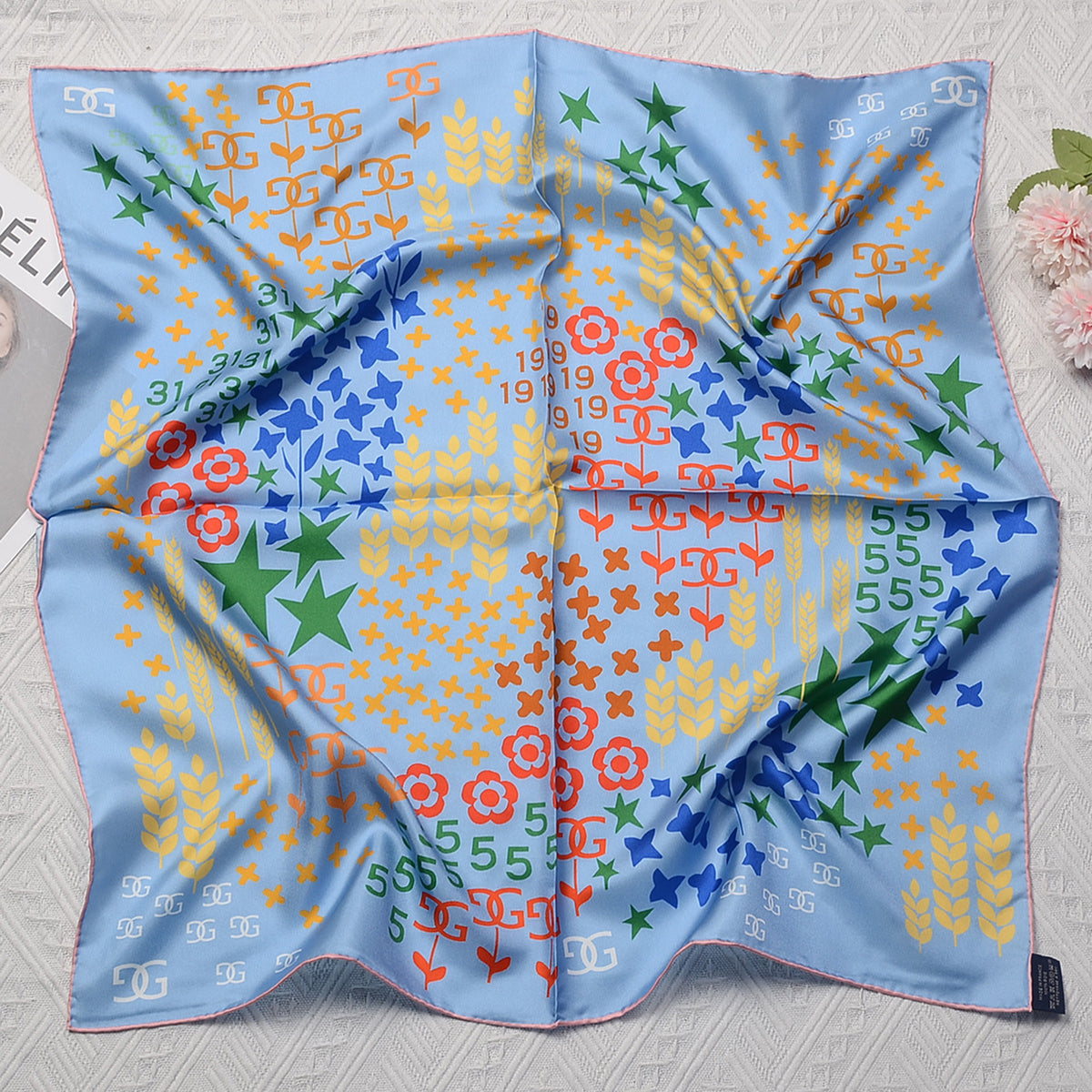 Custom 25" x 25" 100% Silk Hair Wrap Twill Silk Headband w/ Hand-Rolled Edges