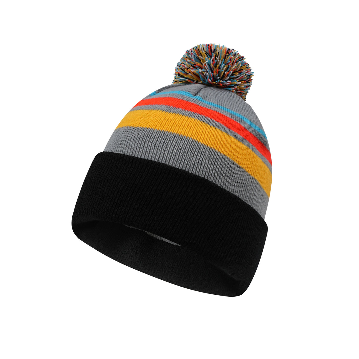 Colorful Striped Knit Hat W/ Pom-pom