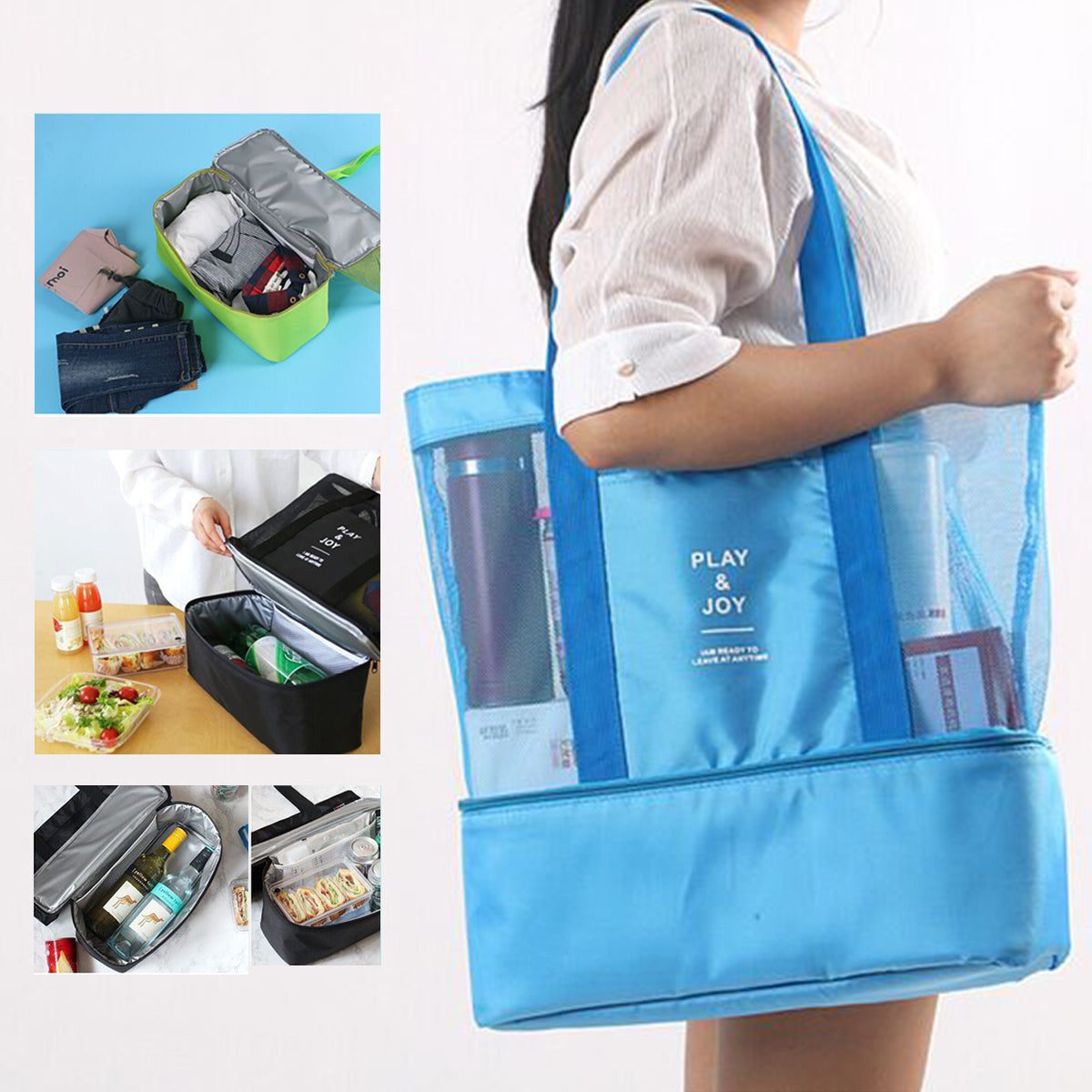 Mesh Handbag Insulated Lunch Tote w/Shoulder Strap