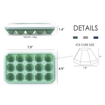 Diamond Shape Silicone Ice Cube Molds with Removable Lid Ice Cube Tray