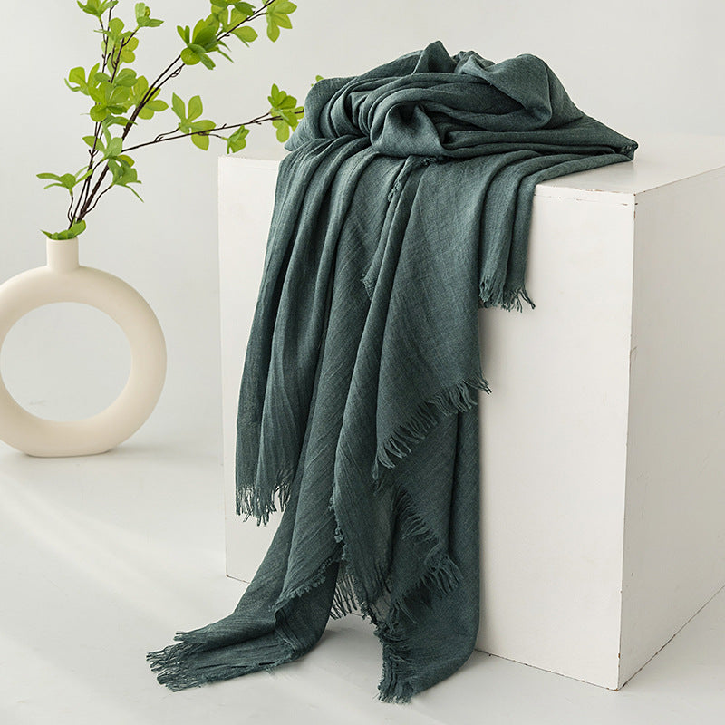 75'' Linen Feeling Scarf Pashmina Shawls Wraps Short Fringed Scarf Long Headscarf - Woven Label