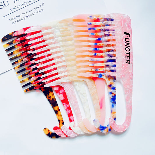 Portable Acetate Wide-Tooth Comb with Hanging Hook Travel Comb