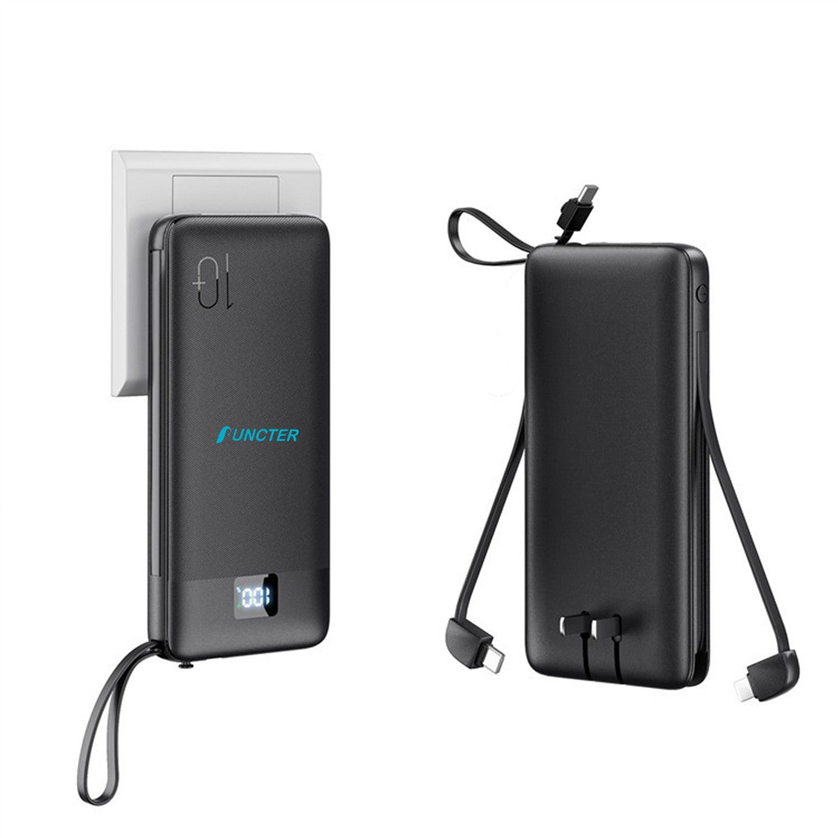 AC Plug Power Bank 3-In-1 Fast Charging Power Bank 10000 mAh W/ Hanging Lanyard