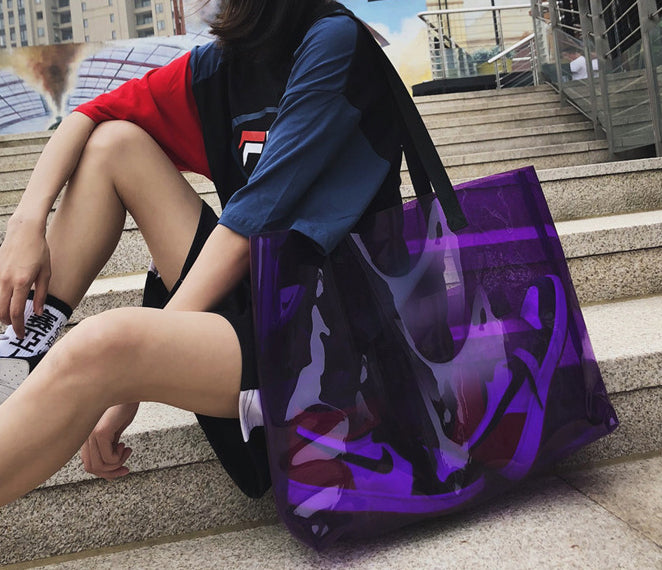 13.8x9.9" PVC Transparent Waterproof Tote Bag Clear Shoulder Bag For Shopping Outdoors