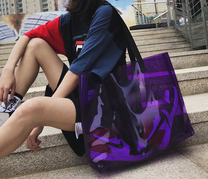 13.8x9.9" PVC Transparent Waterproof Tote Bag Clear Shoulder Bag For Shopping Outdoors