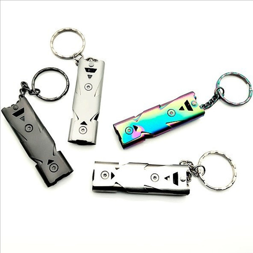 Dual Frequency Stainless Steel Whistle Keychain - High Decibel Emergency Survival Tool