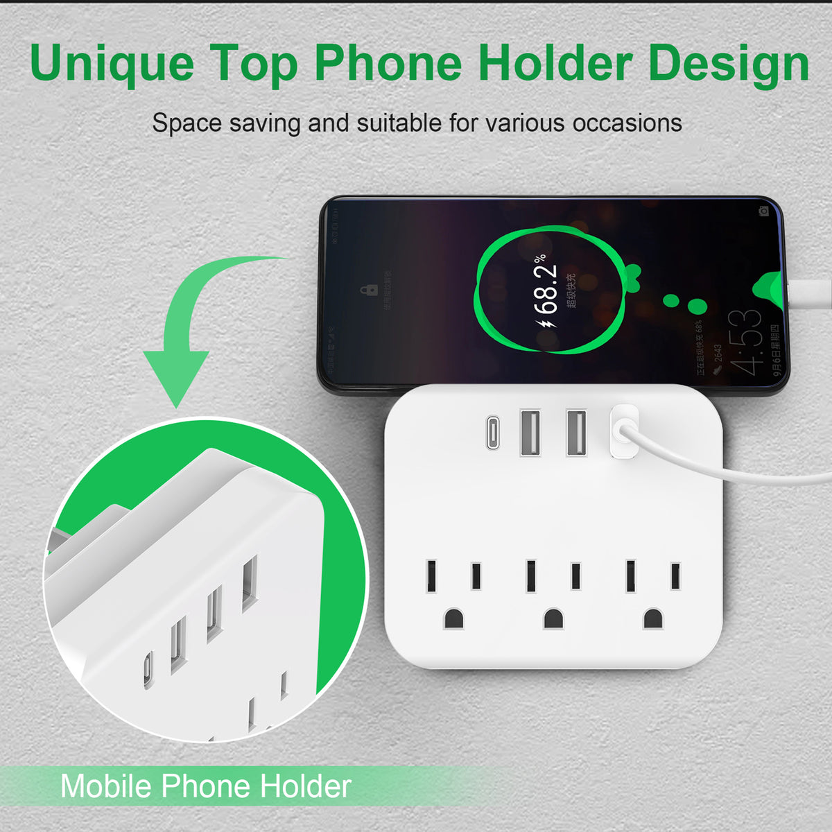 Multi 7" 1 USB Wall Outlet Extender