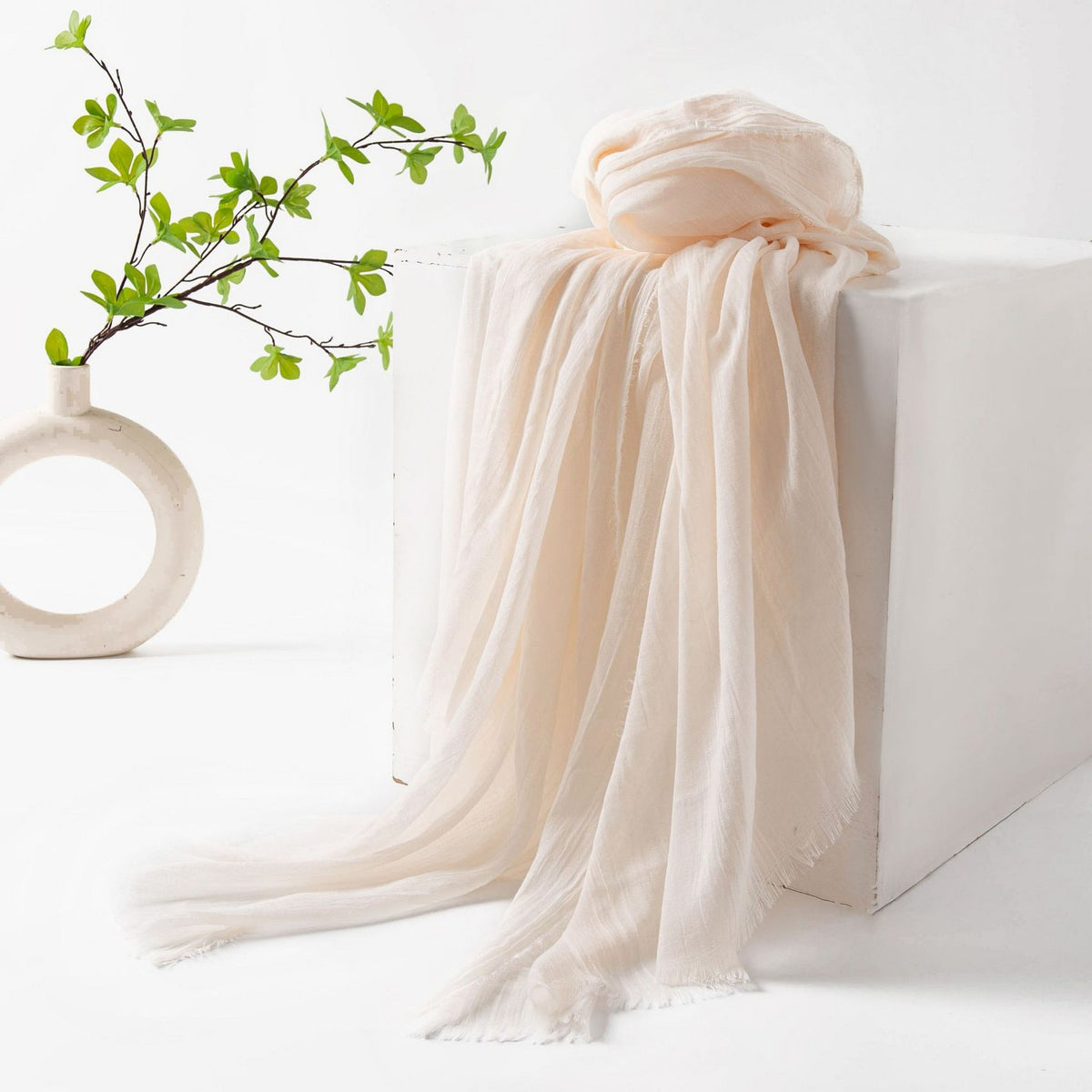 75'' Linen Feeling Scarf Pashmina Shawls Wraps Short Fringed Scarf Long Headscarf - Embroider