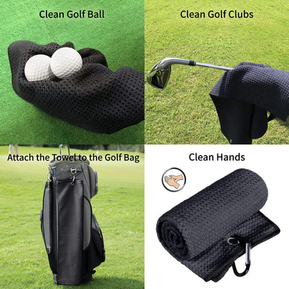 Microfiber Waffle Pattern Tri-fold Golf Towel Set Golf Club Cleaning Brush Kit
