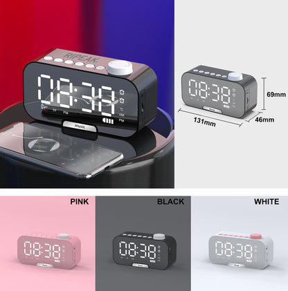 2000 mAh Digital LED Mirror Radio Alarm Clock Wireless Speaker W/Knob And Phone Bracket