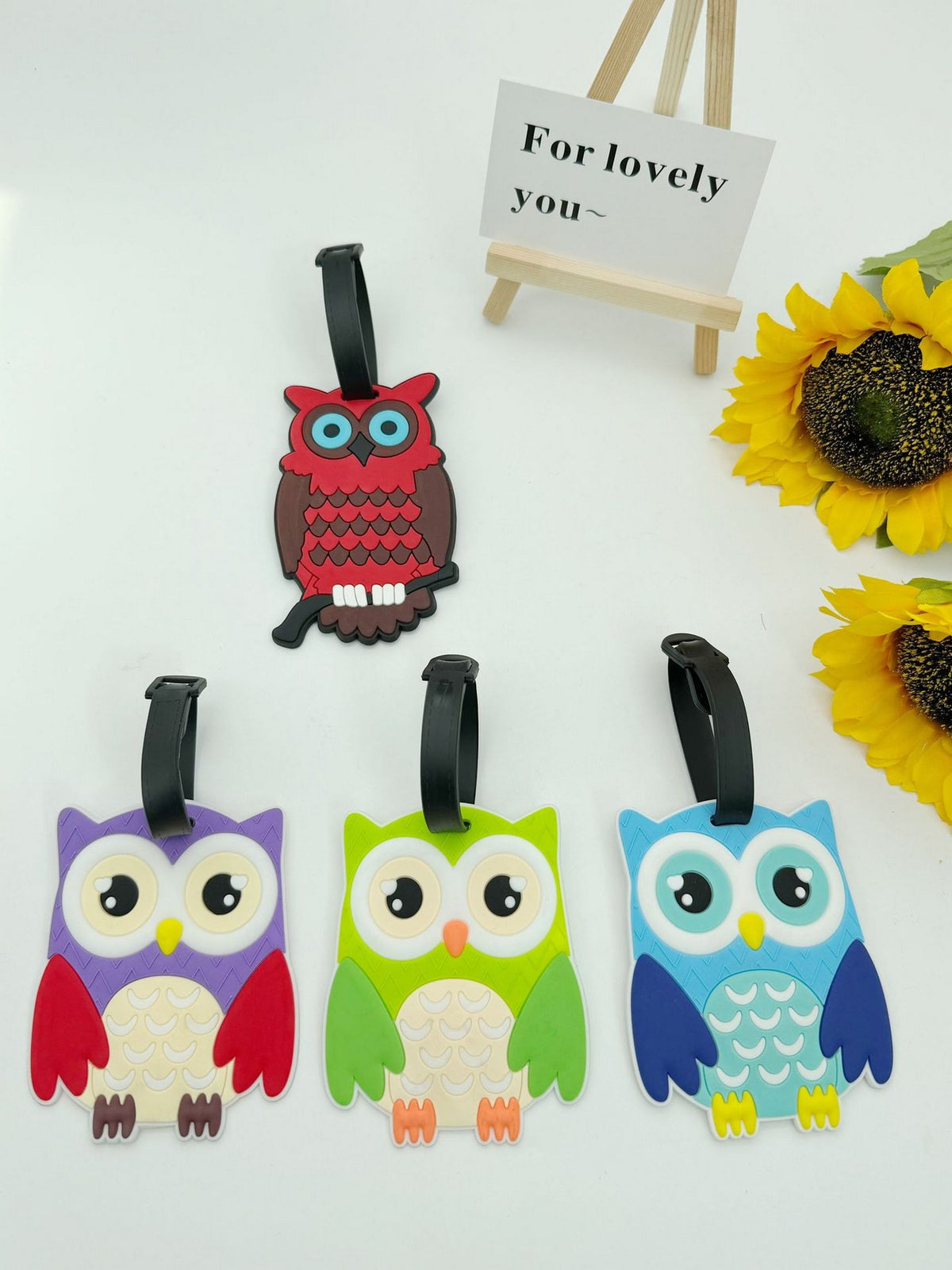 Owl-shaped 3D PVC Luggage Tag 3D Raised Soft Luggage Label for Suitcases