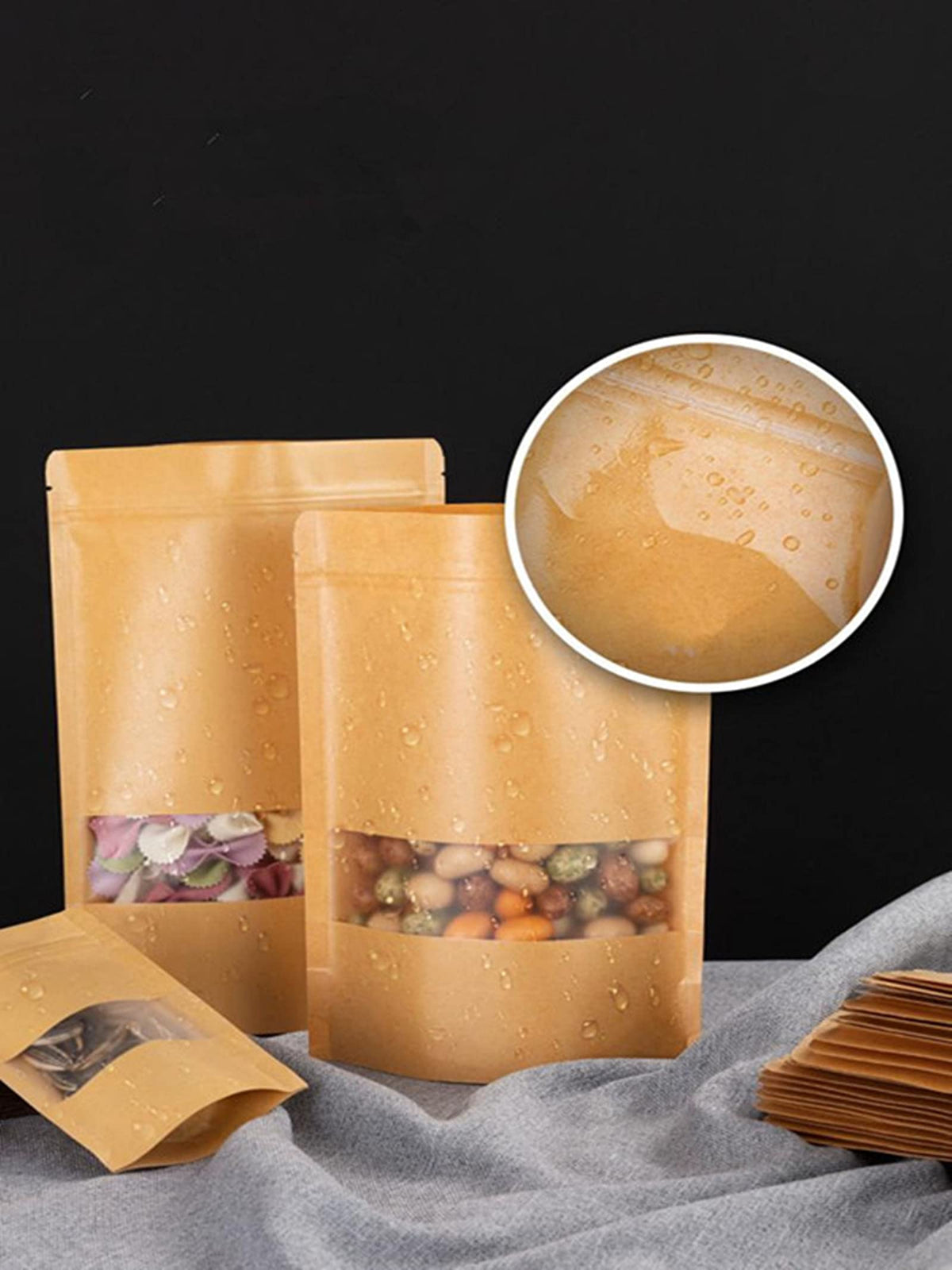 8.7 x 12.2" Kraft Bags with Window Stand Up Ziplock Seal Paper Bag Resealable Food Storage Pouch