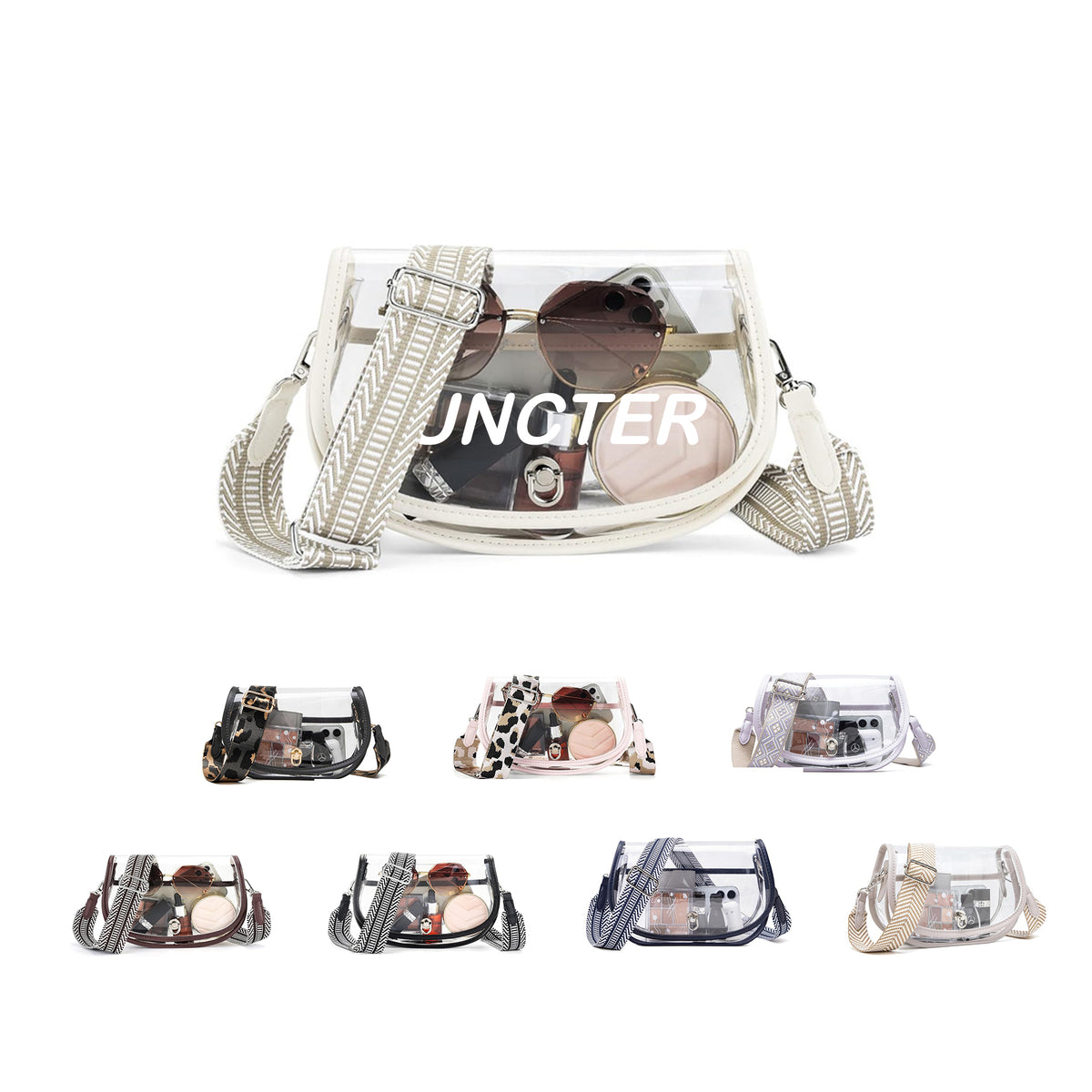 Clear PVC Crossbody Bag - Stylish Transparent Shoulder Purse With Patterned Adjustable Strap