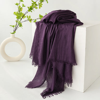 75'' Linen Feeling Scarf Pashmina Shawls Wraps Short Fringed Scarf Long Headscarf - Embroider