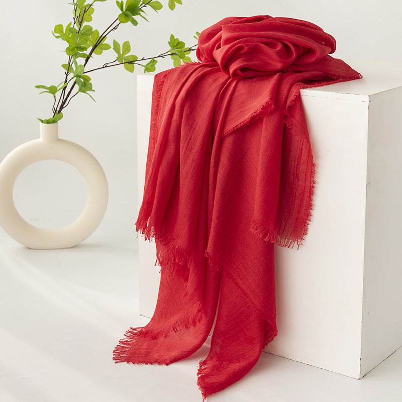 75'' Linen Feeling Scarf Pashmina Shawls Wraps Short Fringed Scarf Long Headscarf - Woven Label