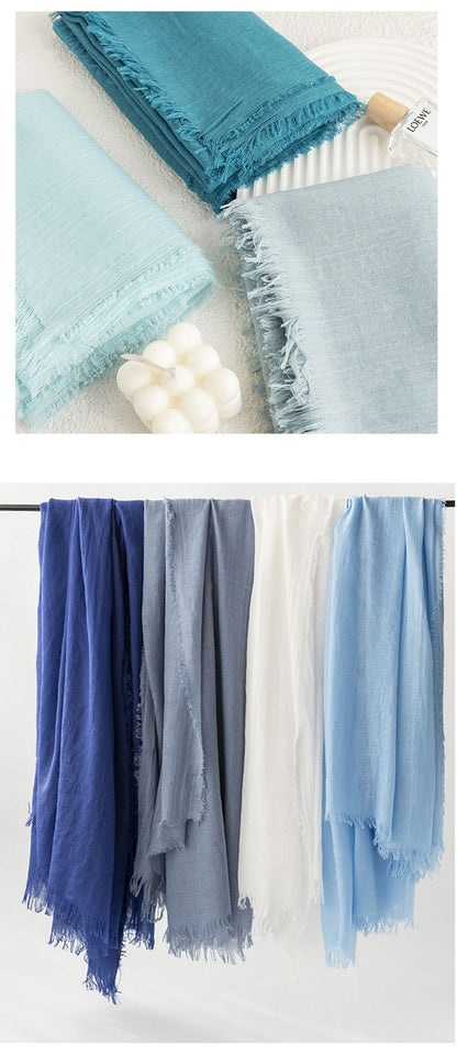 75'' Linen Feeling Scarf Pashmina Shawls Wraps Short Fringed Scarf Long Headscarf - Woven Label