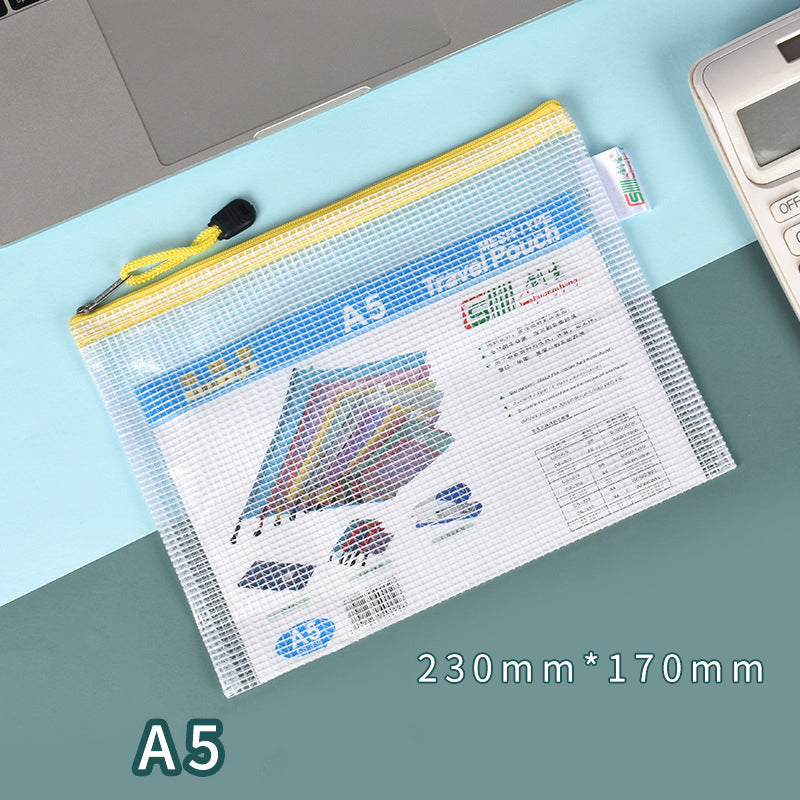 A5 Size Mesh Zipper Pouch Document Holder Bag File Document Pouch For School Office