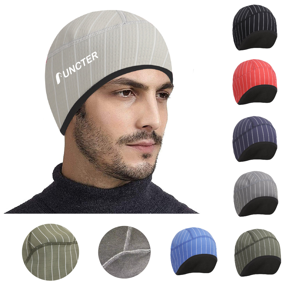 Winter Fleece Lined Helmet Liner Skull Cap Warm Cycling Beanie with Ear Cover Thermal Hat