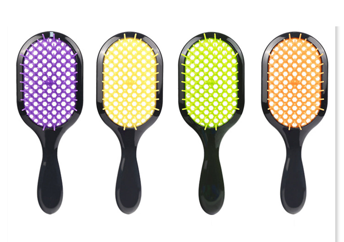 Hollow Out Hair Brush Scalp Massage Comb With Black Grip For Dry & Wet Hair