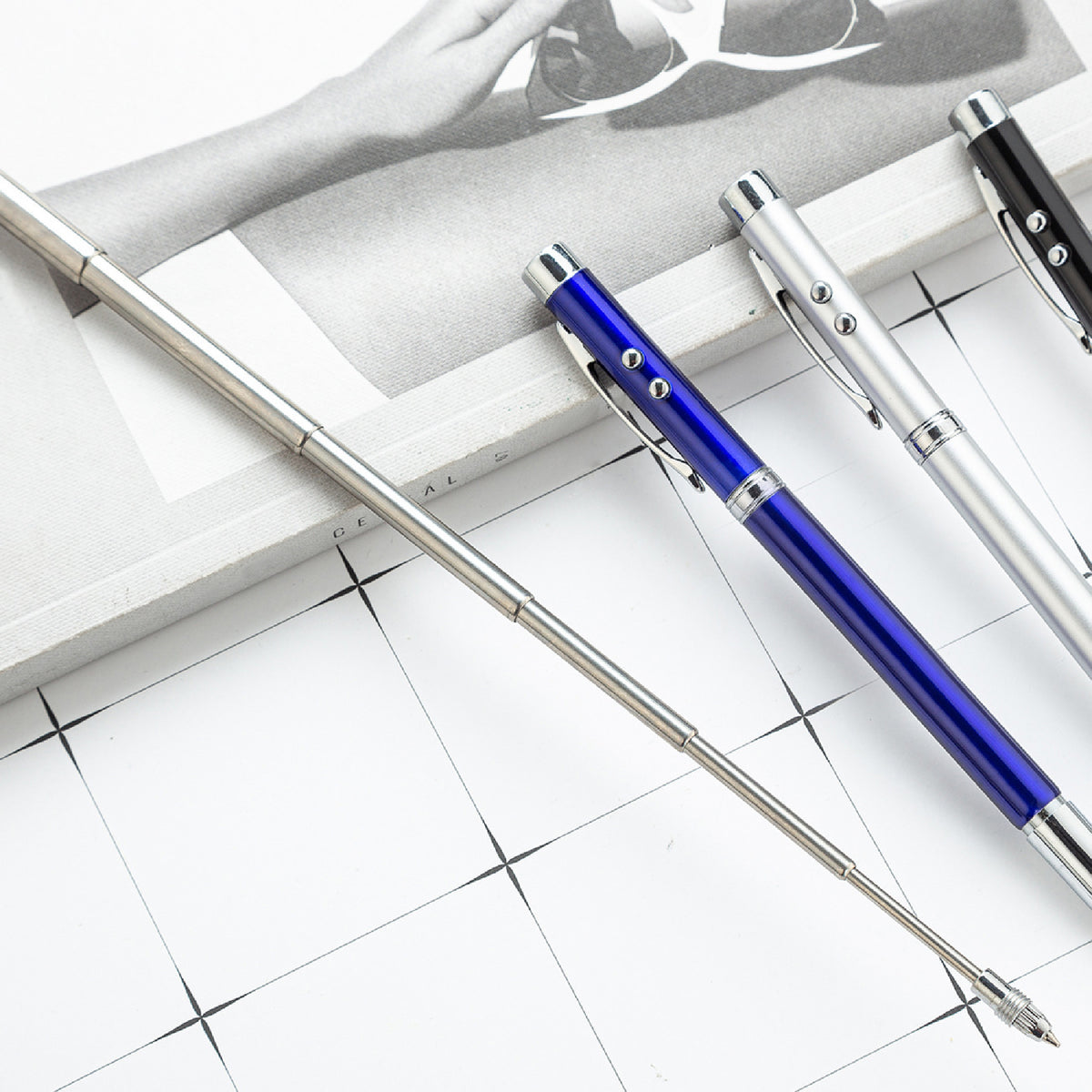 4" 1 Laser Pointer Multi Function Pen Retractable Teaching Pointer Stick Whiteboard Pointer