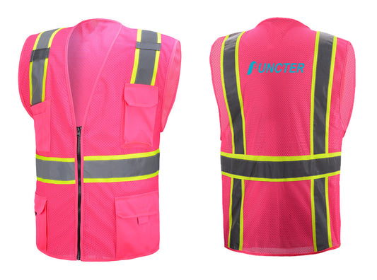 Mesh Fabric Safety Vest w/Reflective Stripes