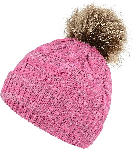Children Cable Knit Beanie W/ Pom-pom