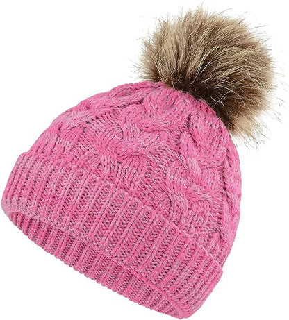 Children Cable Knit Beanie W/ Pom-pom