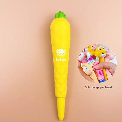 Pineapple Stress Reliever Pen 2" 1 Squeeze Toy Pen PU Foam Gel Ink Pen