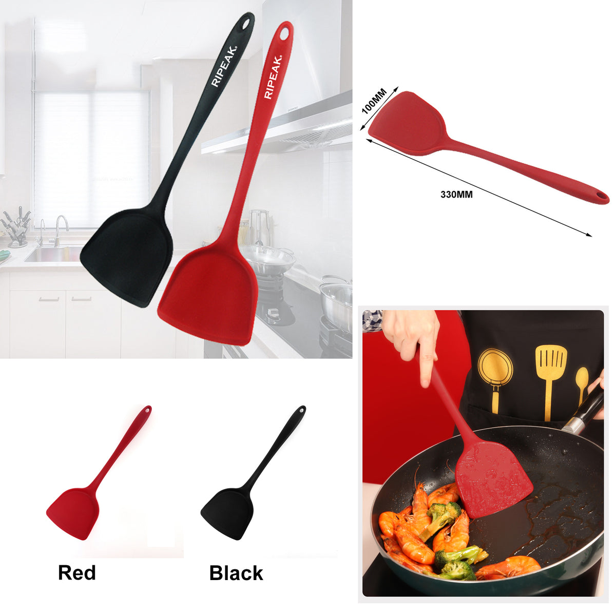 Silicone Solid Turner-Heat Resistant Silicone Tools for Cooking Baking Mixing Non-Stick Cookware