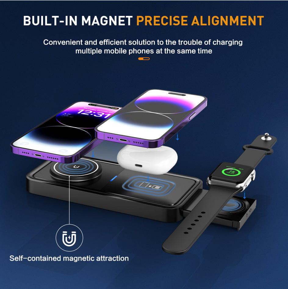 Magnetic 3" 1 Wireless Charging Pad Travel Charger For Multiple Devices