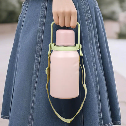 34oz Portable Double Wall Vacuum Stainless Steel Water Bottle w/ Handle & Strap