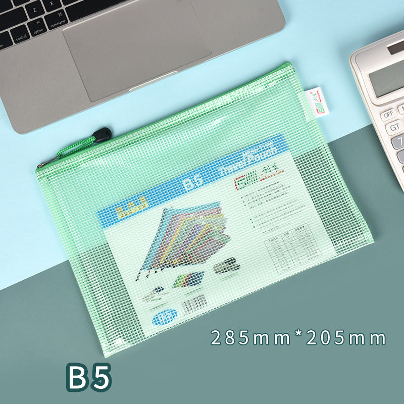 B5 Size Mesh Zipper Pouch Document Holder Bag File Document Pouch For School Office