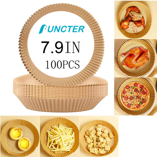 7.9" Round Air Fryer Disposable Paper Liners - 100 Pcs / Box