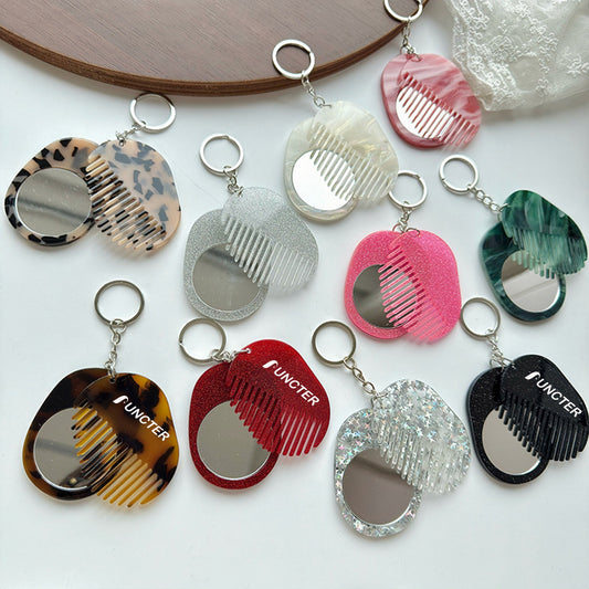 Travel Mini Mirror & Comb Keychain Purse Pendant